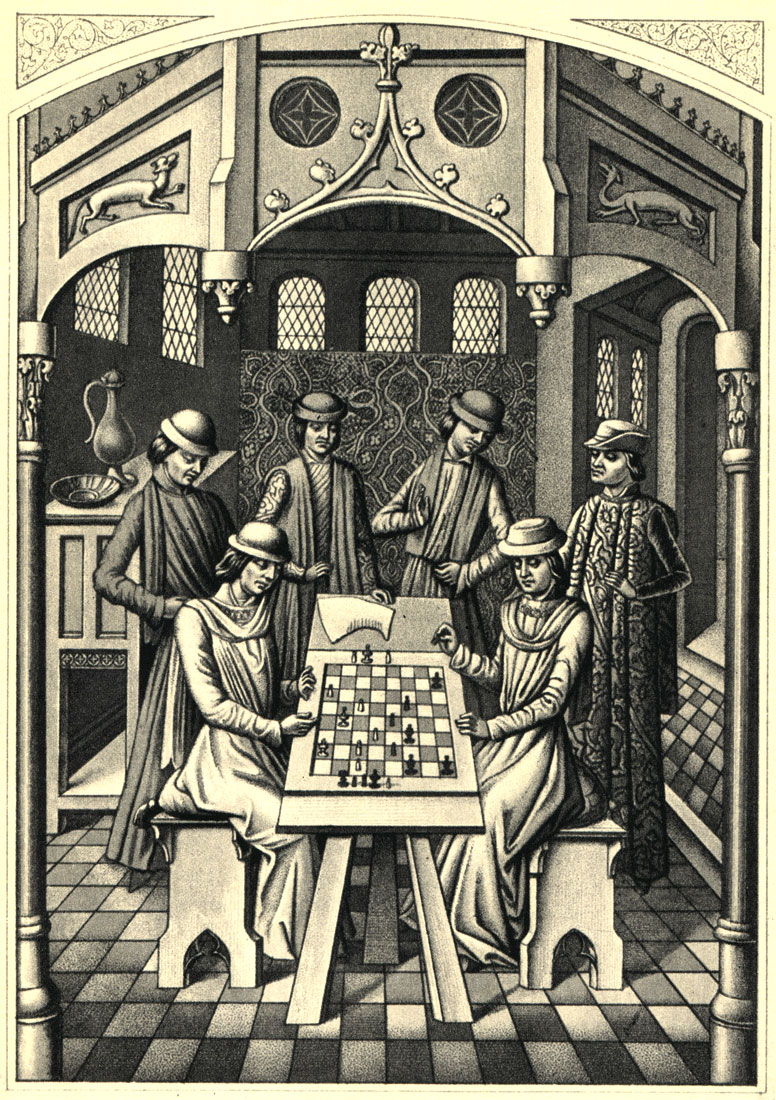 Партия в шахматы с участием короля Людовика XI, разыгранная в Шато де Плесси ле Тур. Французская миниатюра конца XV в.