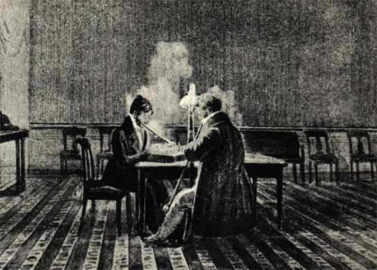 Адам Мицкевич и князь Голицын играют в шахматы в Риме в 1830 году. Современная акварель неизвестного художника в альбоме Целины Шимановской