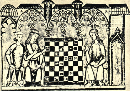 Женщины не только издавна играли в шахматы, но и были внимательными болельщиками. (Миниатюры из рукописи Альфонса X Мудрого)