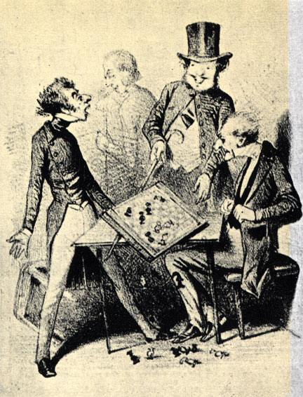 Темпераментный болельщик всегда был грозой всех шахматистов. Французская литография XIX в.