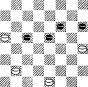 №733. Виндерман - Евсюков 14-е первенство СССР, 1952 (Цвет шашек изменен). Ход черных. Белые делают ничью
